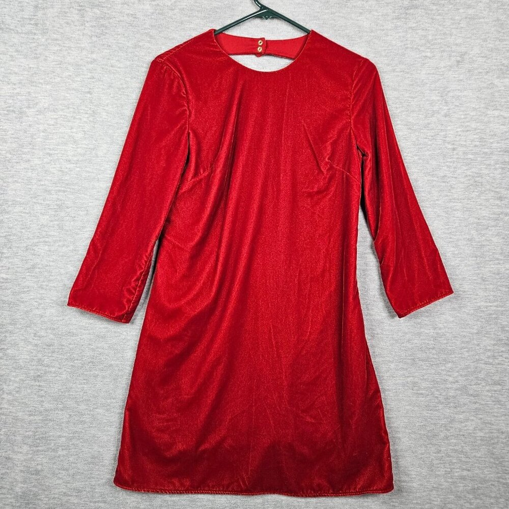 & Other Stories Red Velvet 3/4 Sleeve A-Line Dress With Back Cutout Detail SZ 2